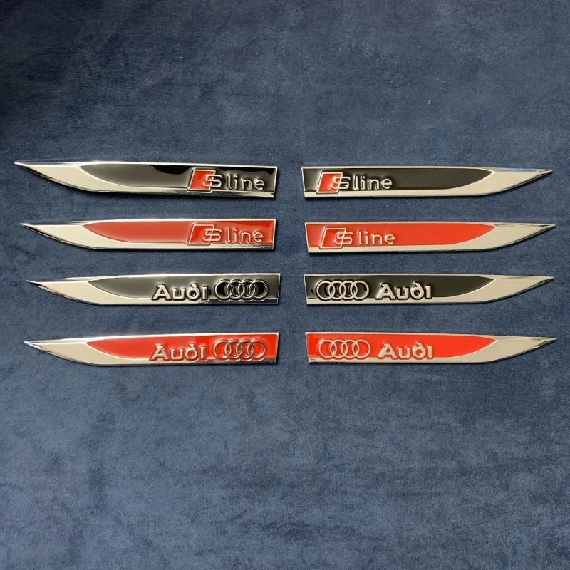 Audi Metal Car Side Fender Sticker For Audi Sline Q2 Q3 Q5 Q7 A4 A6 A3 A7 A8 TT Body Emblem 2Pcs Stickers Accessories