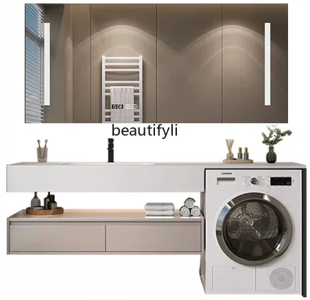 

ss newBathroom Cabinet Balcony Washing Machine Cabinet Stone Plate Seamless Ceramic Wash Basin Washstand
