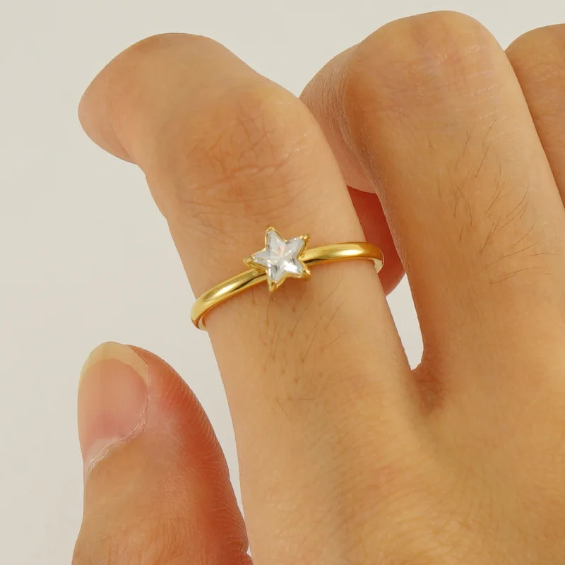 

Stylish 18K Gold Plated Stainless Steel Cubic Zirconia Star Open Ring for Women Dainty Stackable Ring Fashion Jewelry Gift