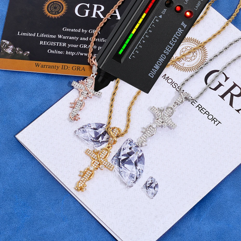 NUOYA Luxury Moissanite 925 Sterling Silver Pendant Necklace Thorn Wrapped Cross/Pray Pendant Pass Diamond Test Fine Gift - view 5