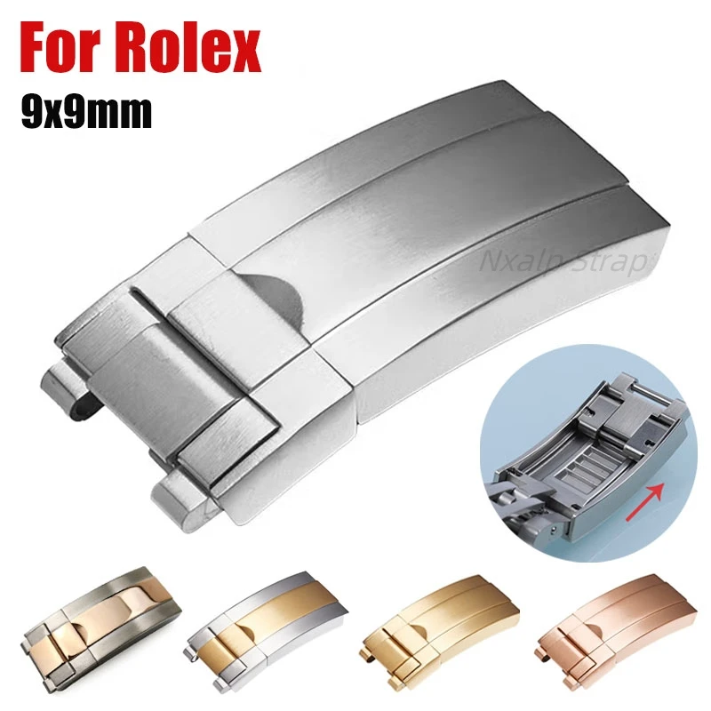 9x9mm Watch Band Clasp for Rolex DAYTONA SUBMARINER GMT Yacht-Master Stainless Steel Fine-tuning Pull Button Watch Buckle 9x16mm