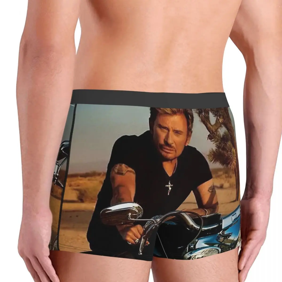 Johnny Hallyday Rock Music French Singer On His Motorbike Underpants Breathbale Panties Male Underwear Print Shorts Boxer Briefs