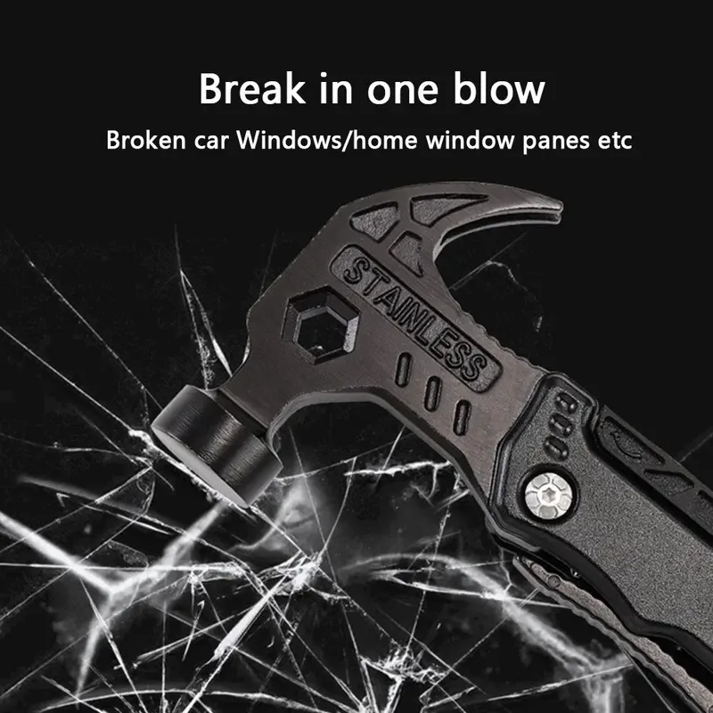 مفتاح ربط مطرقة قابل للطي متعدد الوظائف من الفولاذ المقاوم للصدأ في الهواء الطلق مطرقة الماعز أداة طوارئ تركيب النجارة للتخييم #5