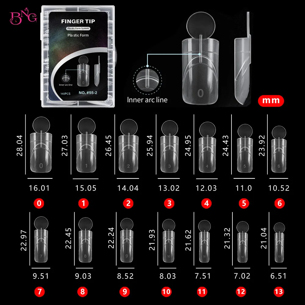 BNG New Matte Dual Forms With French Line Full Cover Dual Nail Molds for Uv Gel Acrylic Nail Art Extension 140PCS 14 Sizes K