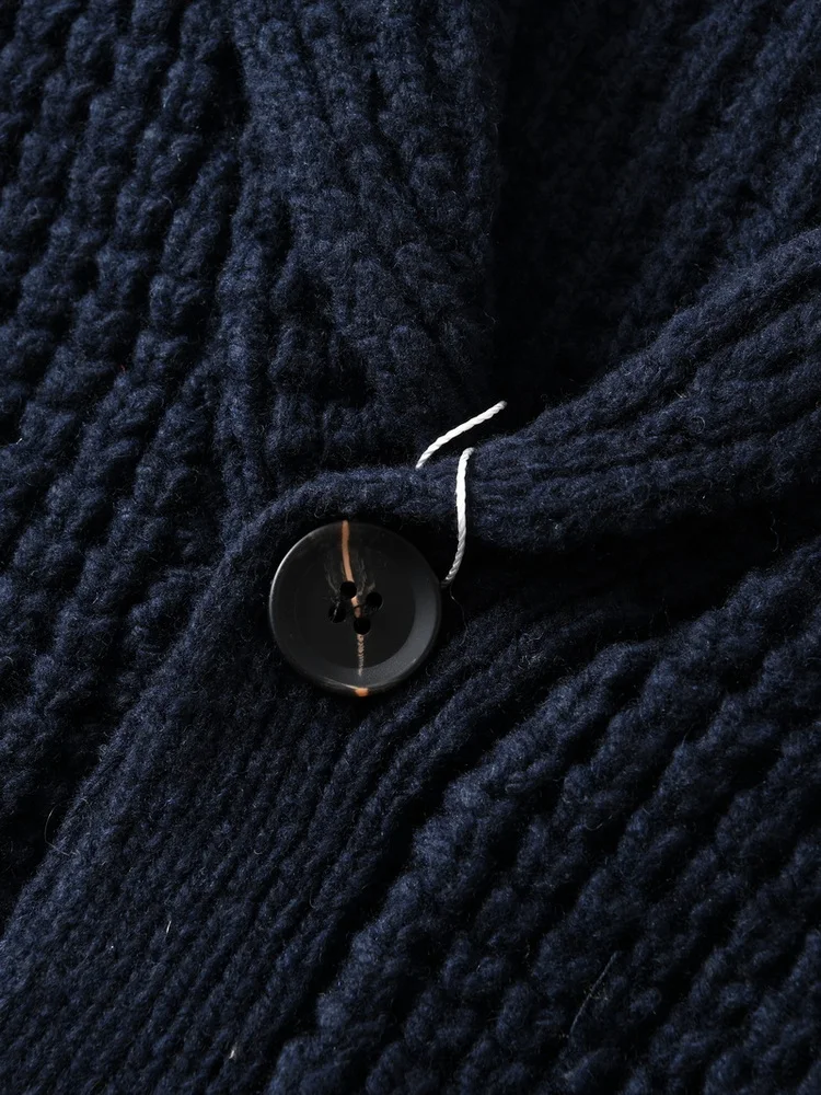 Eu Vintage 100% Wool Chunky Knit Sweater for Men - Yama-otoko Style Autumn Winter Loose Fit Casual Shawl Collar Cardigan Coat