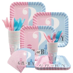 Gender Reveal Party Disposable Tableware Table Decoration Blue and Pink Girl or Boy Paper Cutlery 1st Birthday Party Supplies