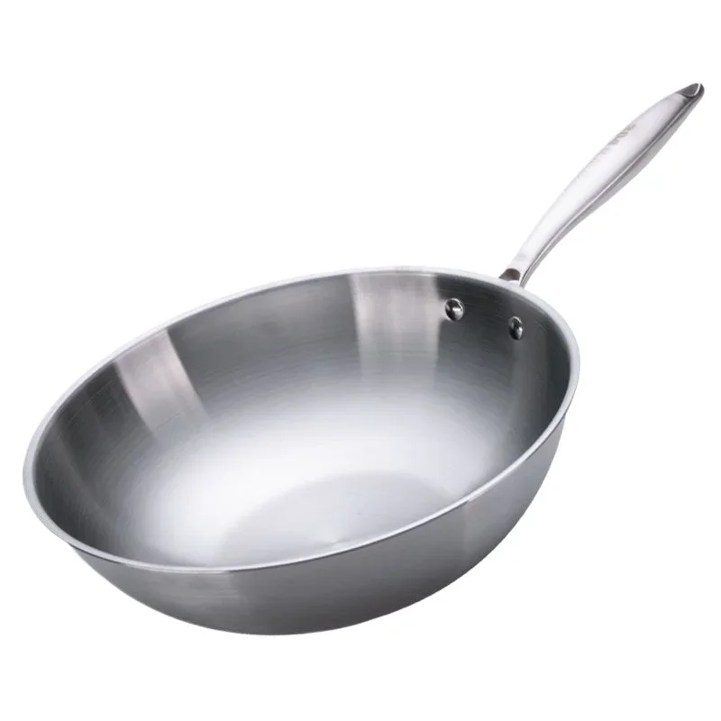 Stainless Steel Frying Pan 3 Ply Professional Grade Steel Skillet Kitchen Fry Pan Cooking Wok Dishwasher Safe 32cm Silver