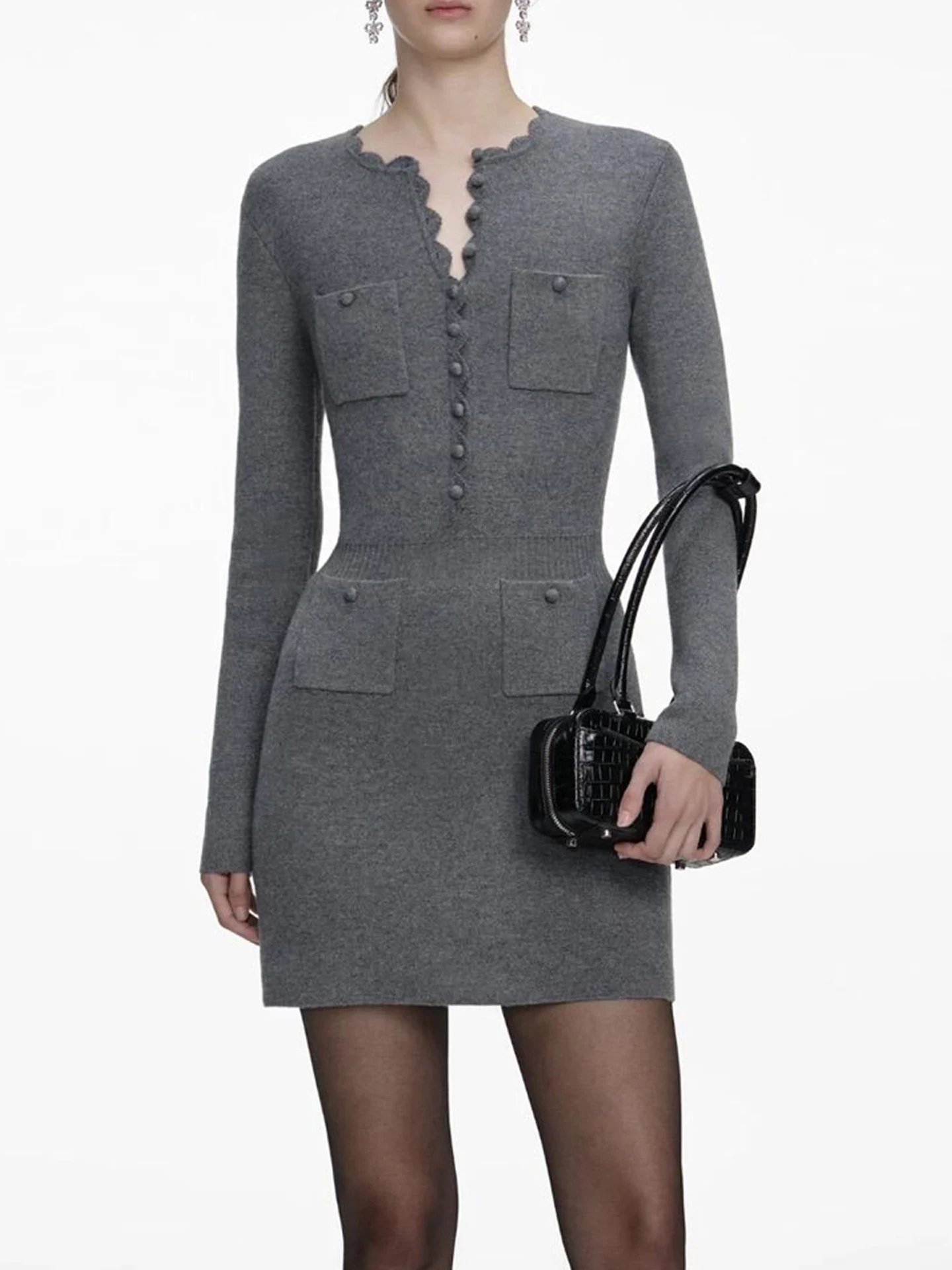 

High-End Women's Knitted Slim Fit Dress with Wave in Autumn Winter by SP Home South Oil Elegant Commute Style High Waist