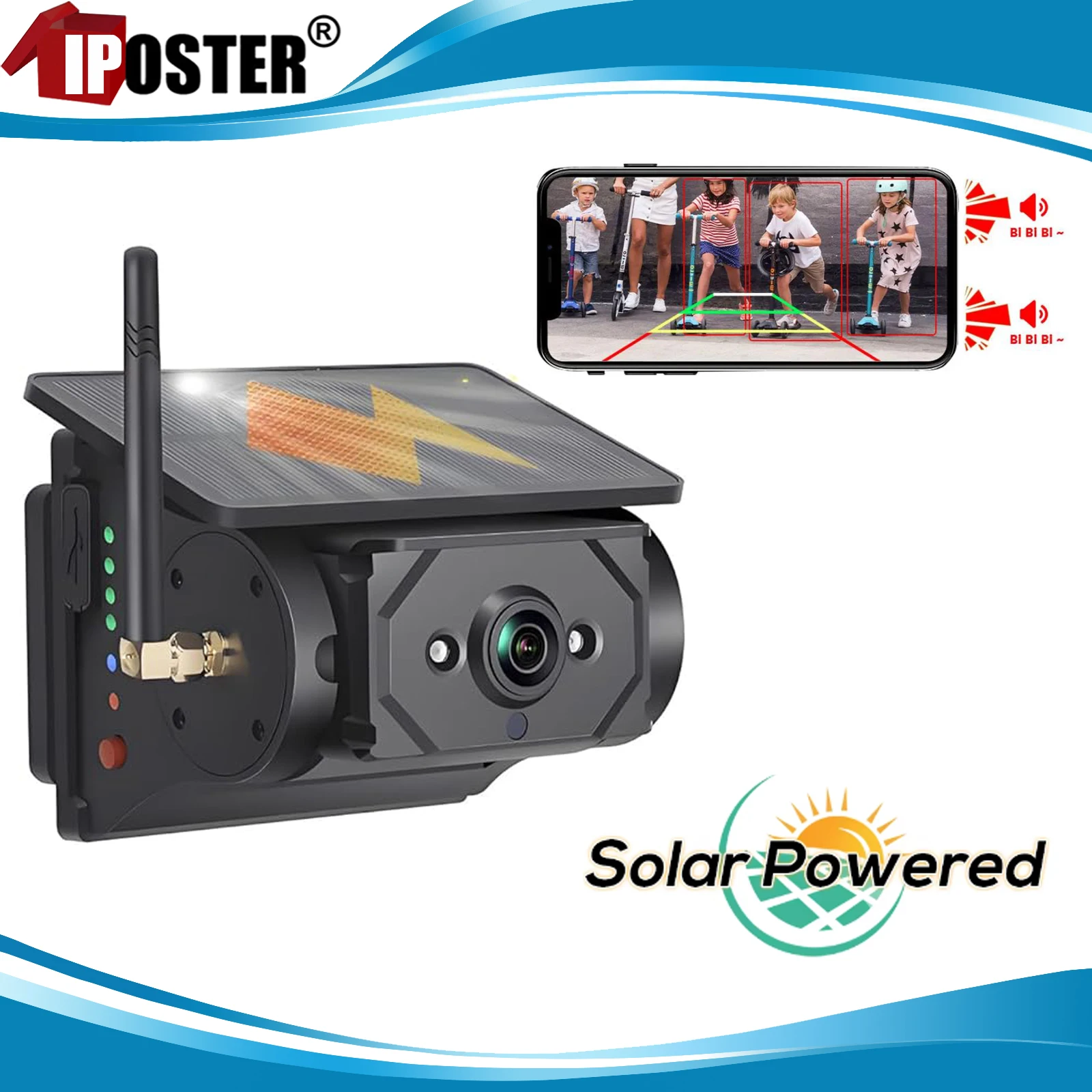 

iPoster WiFi Solar Backup Camera Magnetic Base Wireless AI Blind Spot Alarm Hitch APP View For Van Truck RV Front Rear View DVR