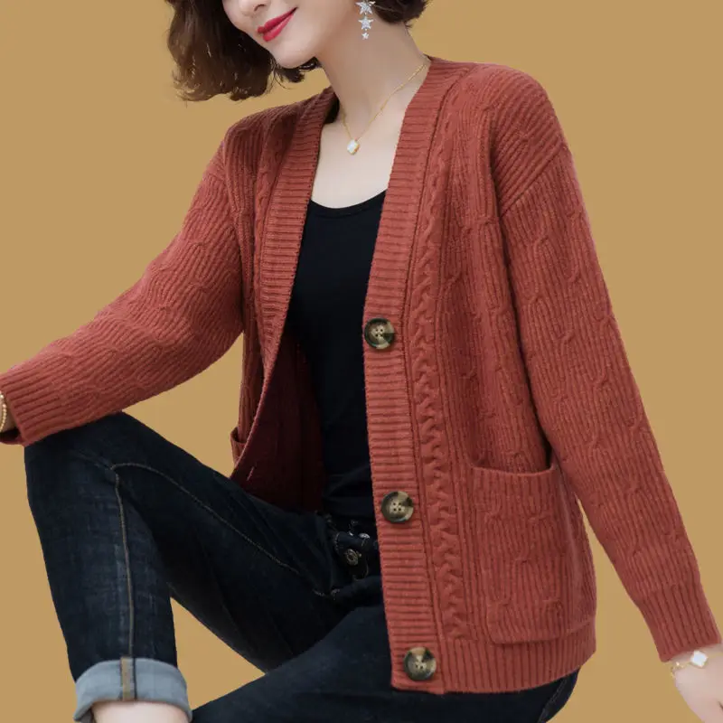 Suéter de punto ajustado para mujer, cárdigan coreano, chaquetas de punto informales, cuello en V, chaleco Malhas, elegante, de una sola botonadura