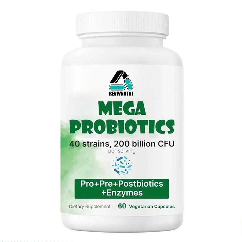 Probiotics 200 Billion CFU, 60 Vegetable Capsules, 40 Strains Containing Digestive Enzymes, Gut, Immune, and Digestive Health