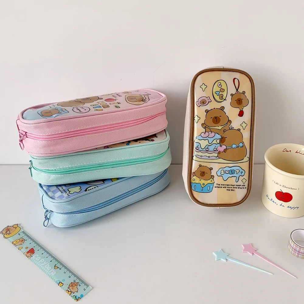 Penyimpanan Desktop Tas Alat Tulis Kartun Capybara Kapasitas Besar Pena Kartu Kosmetik Kotak Pensil Capybara Alat Tulis Capibala