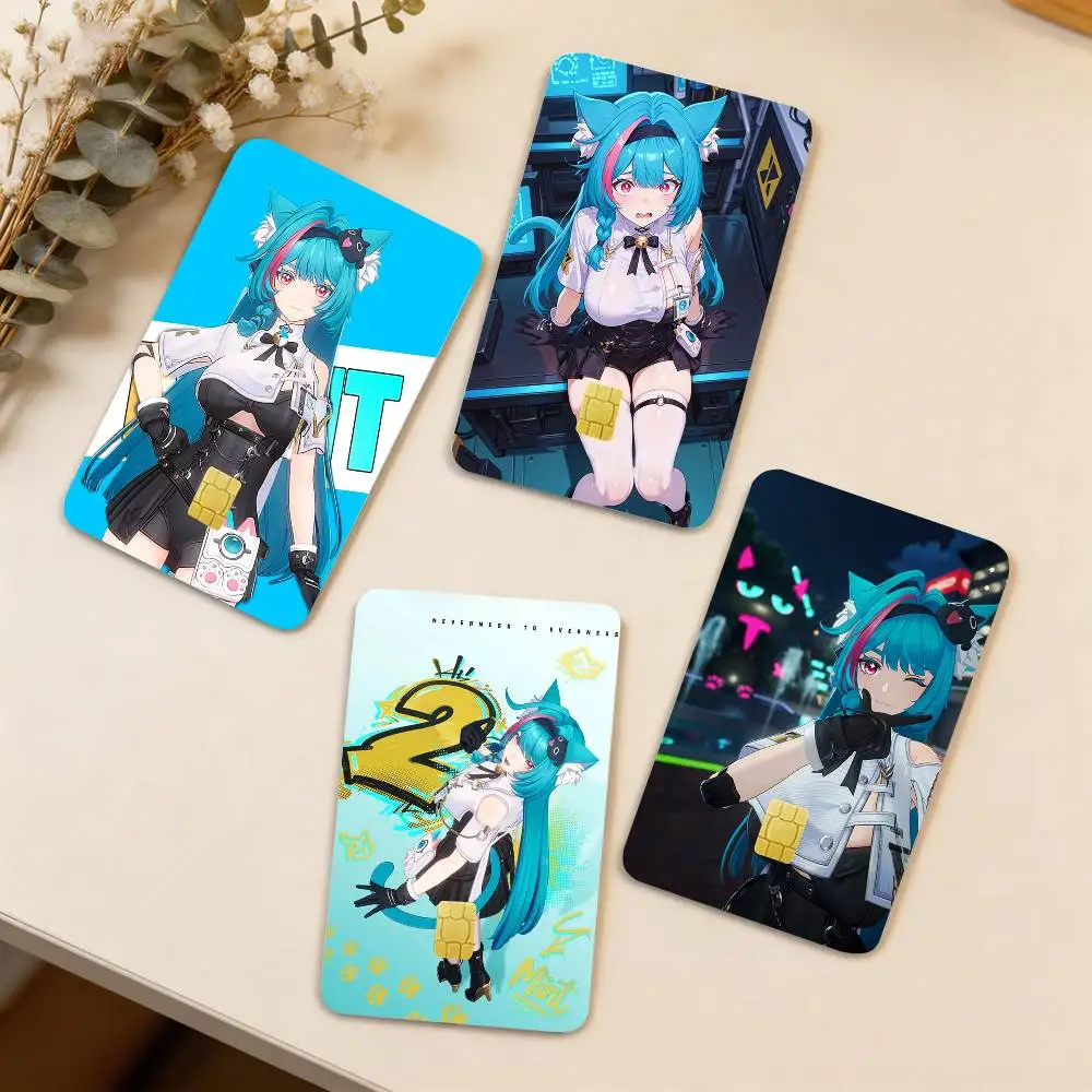 NTE M-Mint Neverness to Everness 4pcs 1Set Laser Holographic Sticker Skin Cover for Credit Bank Debit Card