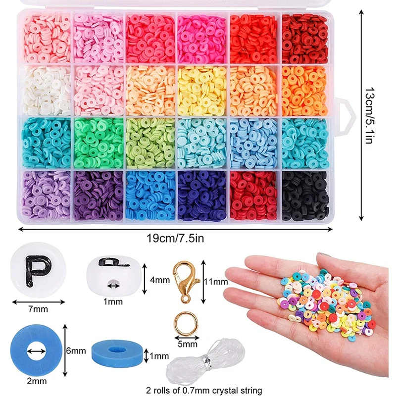 4800 Stück Ton Polymer flache runde Perlen Set,130 Stück Brief perlen Karabiner verschluss und Bieger ing, geeignet für DIY