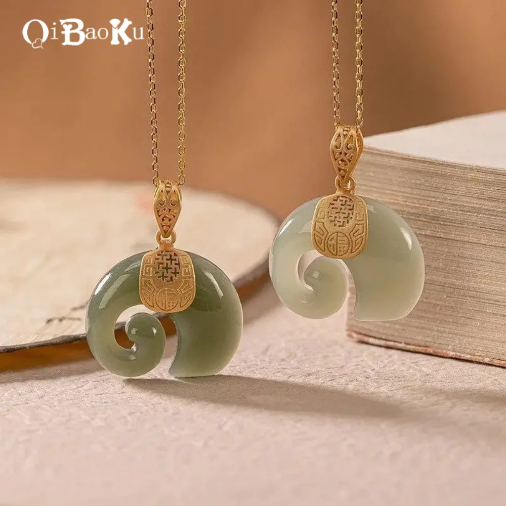 

Luxury White Jade Pendant Necklace for Women Fresh Elephant Design Versatile Necklace Best Friend Birthday Gift Accessory
