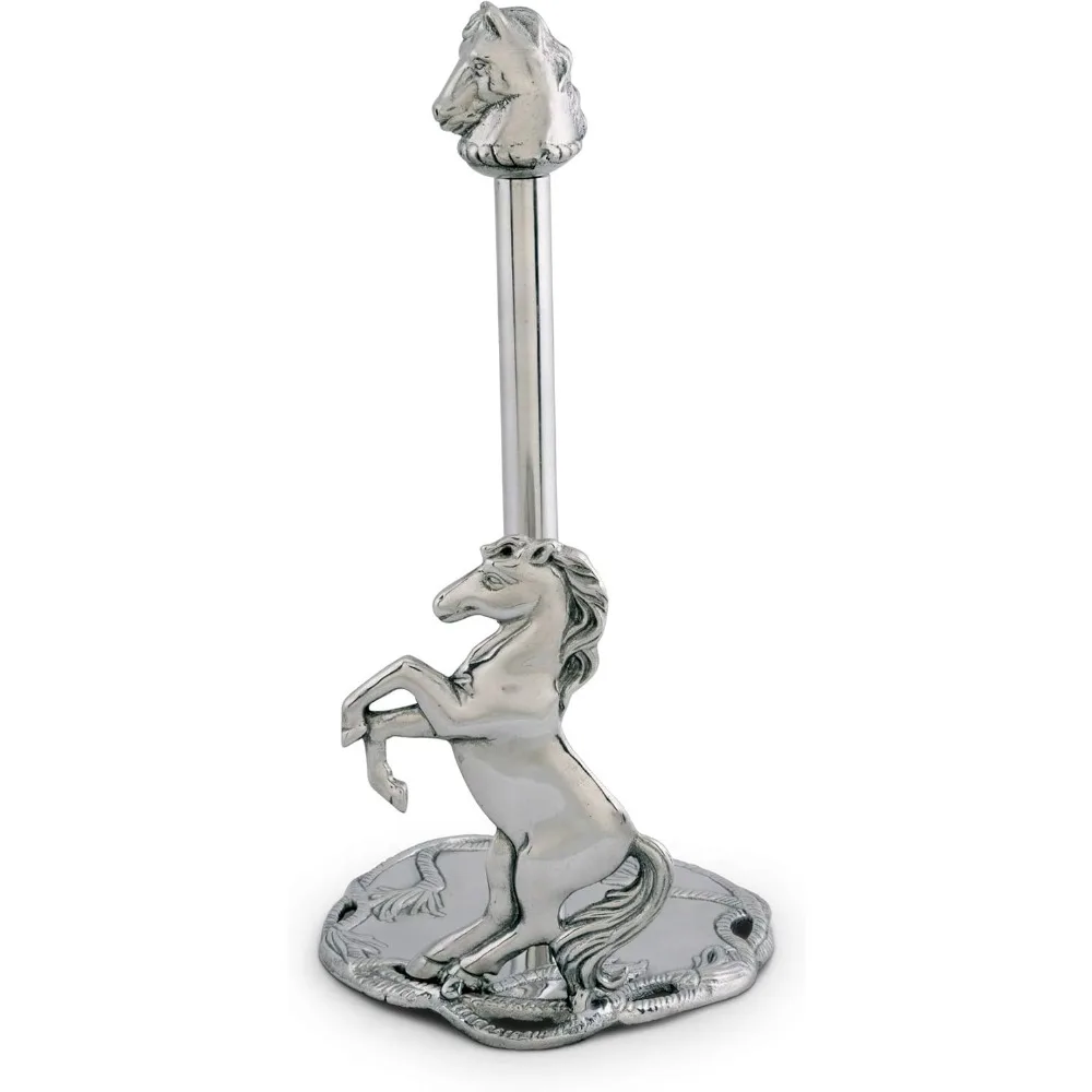 حامل مناشف ورقية مزخرفة بطابع حصان من الألومنيوم، قائم بطول 14.5 بوصة، حامل مناشف معدني مع كلمة مفاتيح بذيل طويل #2