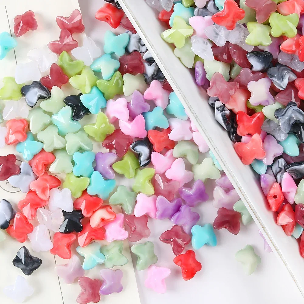 30pcs Imitation Natural Stone Butterfly Shape Acrylic Beads Clouds Effect Beads For Jewelry Making Bracelet Necklace Accessories