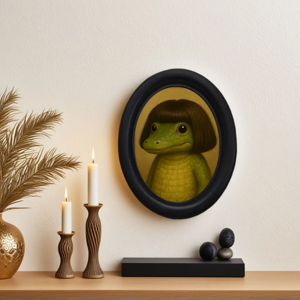 1 Piece of Interesting Long-Haired Crocodile Wall Art, Fun Crocodile Framed Decorative Painting, Wooden Mini Hanging Painting, Unique Home Kitchen Office Decoration, Fun Gift, Holiday Gift