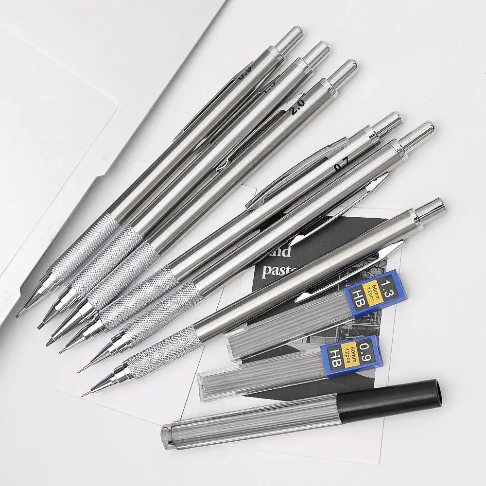 Metal Mechanical Pencil set with pencil grip Leads Art Drawing Student Office Supplies 0.3/0.5/0.7/0.9/1.3/2 mm Automatic Pencil