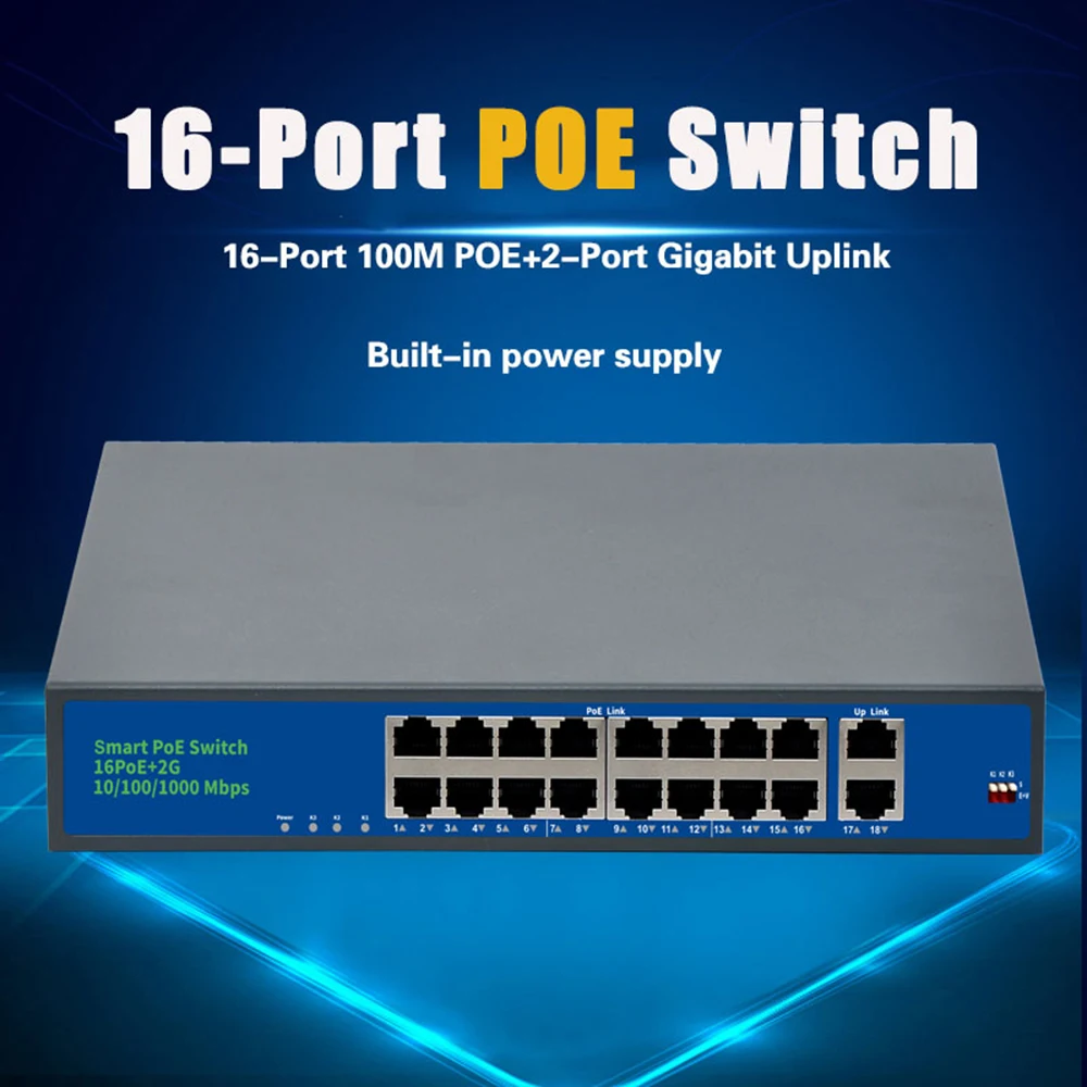 Imagem -04 - Poe Ethernet Switch 48v 8ch 16ch Portas 10 100mbps Iee 802.3 af at para ip Câmera Cctv Sistema de Segurança