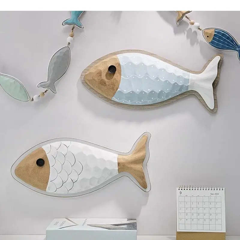 

Creativity Wall Hanging Painted Fish Room Aesthetics Decor Wall Mounted Wooden Fish Figurines Living Room Background Display