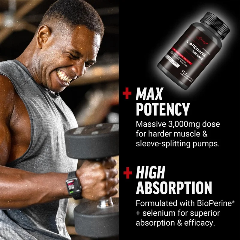 L-Arginine Capsules - Boosts Muscle Mass, Energy, Endurance, Improve Blood Circulation