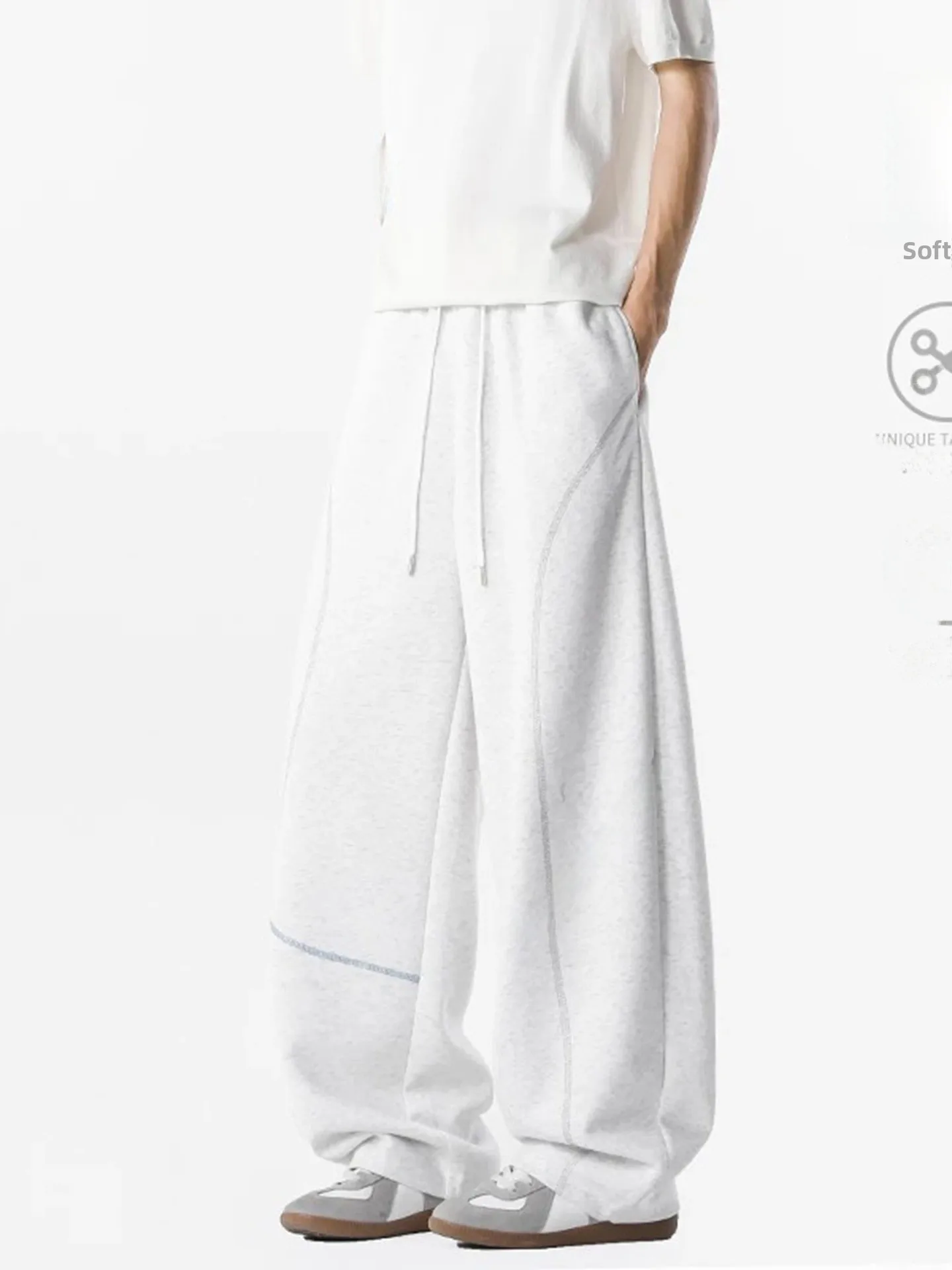 

ay White Flower Men's Casual Wide Leg Pants Autumn Design Sense Drapey Sports Leisure Long Trousers Knife