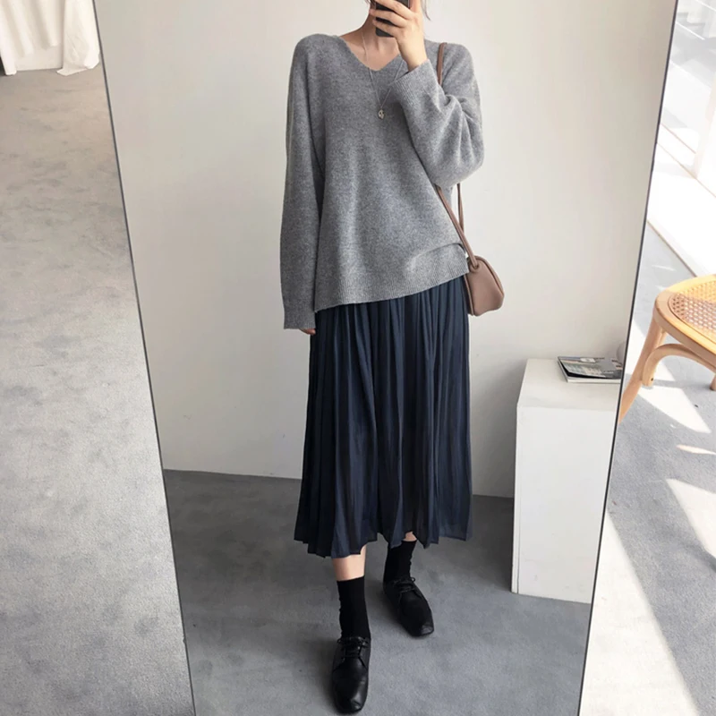 ay V-Ne maglione oversize da donna alla moda semplice Sle primavera autunno versatile strato base lavorato a maglia Top coreano Sle Pendolarismo