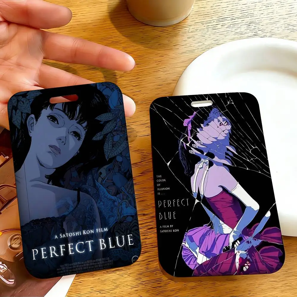 Classic P-Perfect B-Blue Anime 1 Pcs Sliding ID Badge Holder with Clear Window ID Card Protector for Office School Staff Student