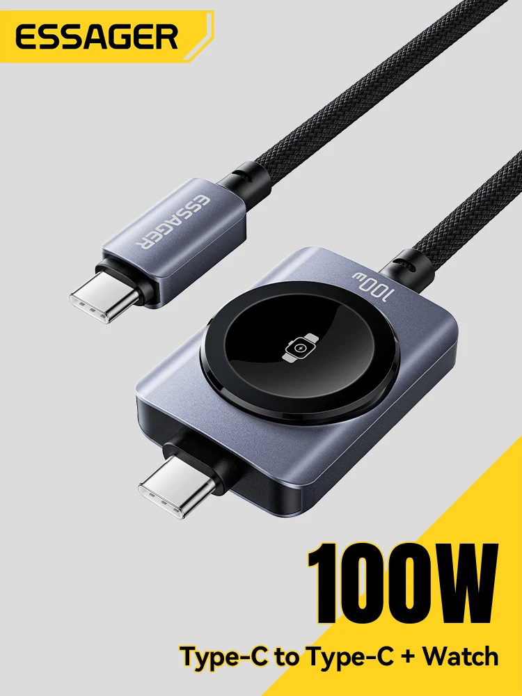 Kabel do ładowania zegarka Essager 2 w 1 do iPhone 17 16 Huawei Xiaomi Szybka ładowarka do zegarka Apple Watch Kabel do szybkiego ładowania 100W — zdjęcie produktu 5