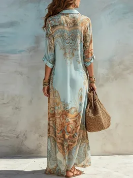 Elegant Shirt Dress for Women Chiffon Digital Print Turndown Collar Single-breasted Dresses Flowy Casual Boho Summer Clothing 2 Elegant Shirt Dress for Women Chiffon Digital Print Turndown Collar Single-breasted Dresses Flowy Casual Boho Summer Clothing 2