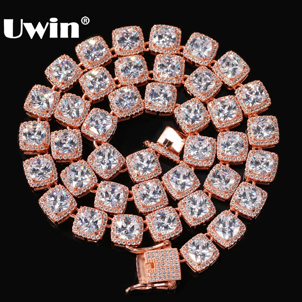 

UWIN 10 mm Cluster CZ Tennis Chain Necklaces Luxury Bling Cubic Zircon Full Iced Out Stones Necklace Fashion Jewelry For Gift