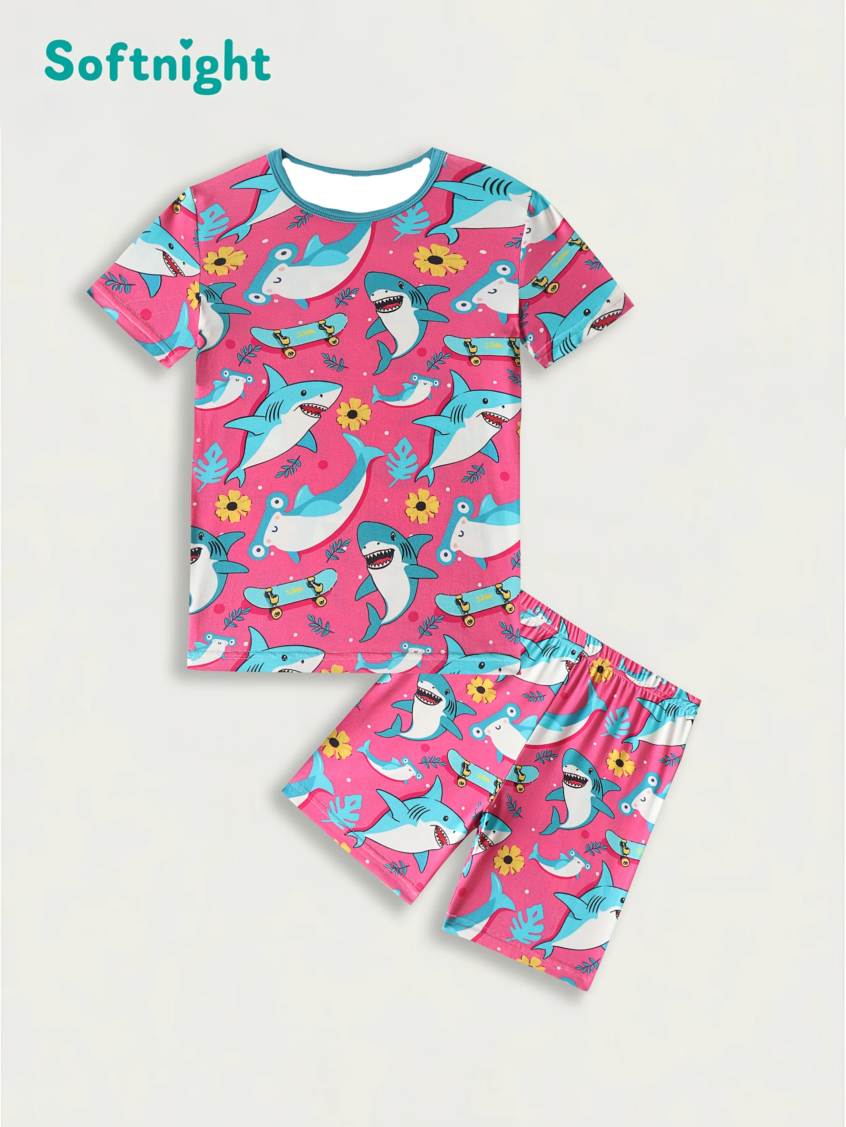 

Two Piece Set of Short Sleeved Shorts and Tight Fitting Pajamas for Boys and Girls Made of Bamboo Fiber Fabric SoftandBreathable