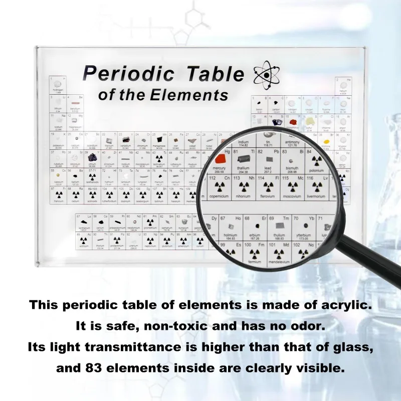 Real Elements Periodic Table Figurine Clear Acrylic Mendeleev Periodic Stand Display Science Chemistry Decor Table Decoration