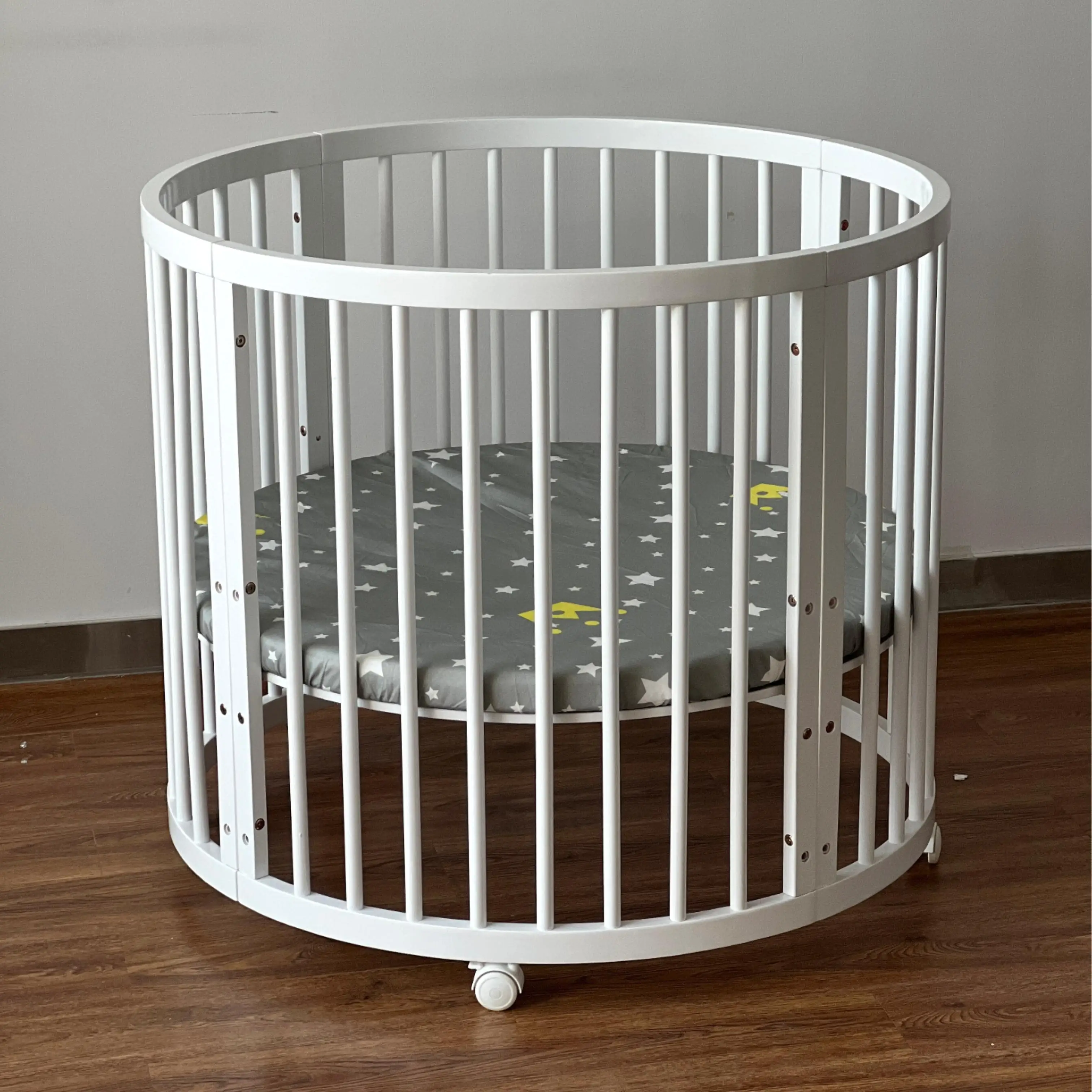 Newborn Baby Sleeping Bed White Crib Wooden Kids Oval Shape Bed Oval Beds Baby Bed for Newborn