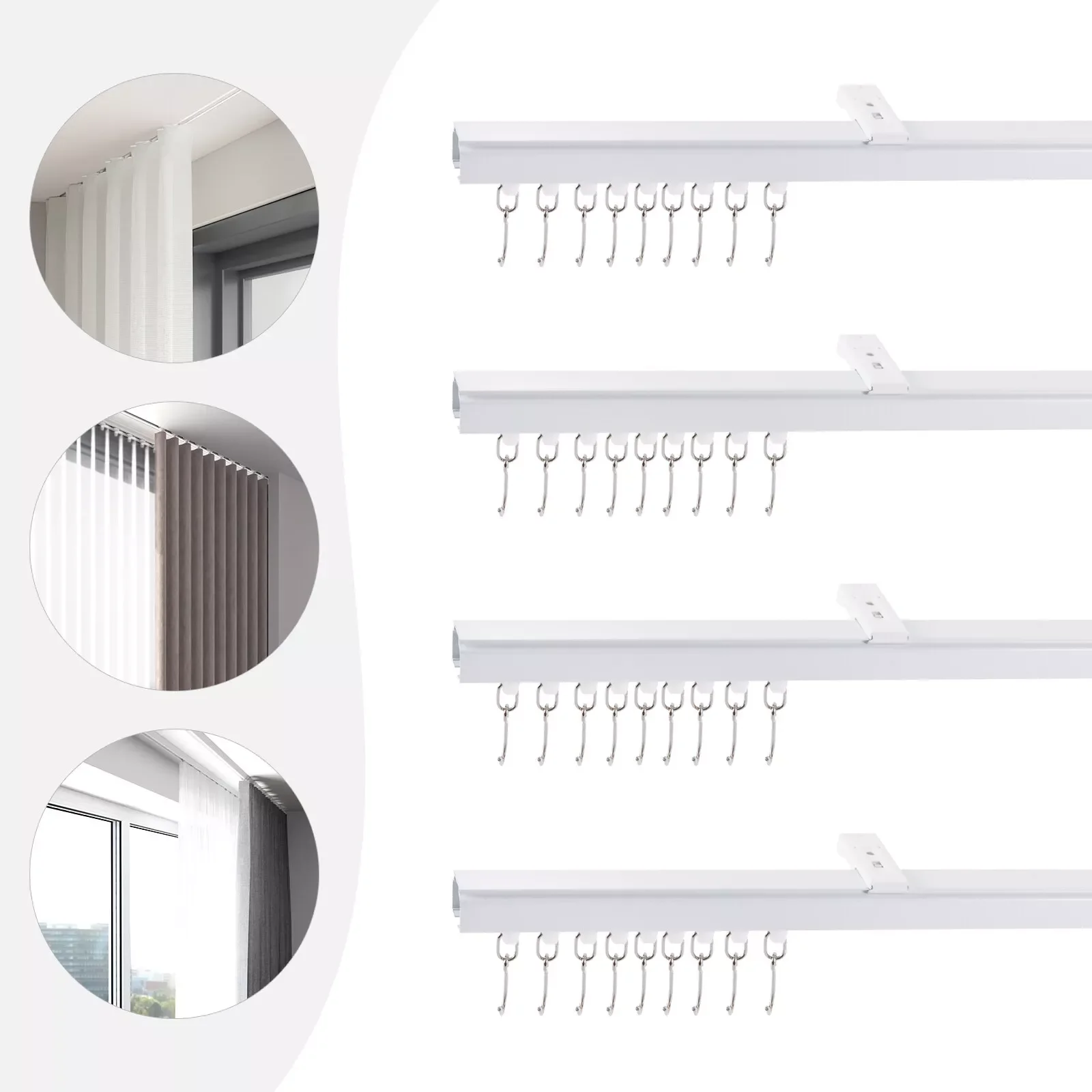 

Aluminium Curtain Track Kit with Hooks 9ft-12ft Scalable Ceiling Mount for Space