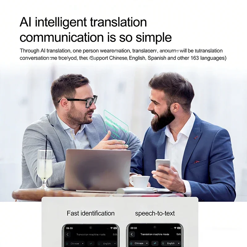AI Smart Glasses for Men Smart Translation Glasses with Waterproof Call Function BT Smart Sunglas Outdoor Sports Headphones