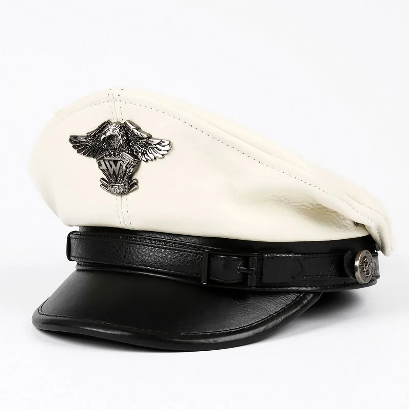 Autumn and winter genuine leather hats, men's Harley middle-aged and elderly motorcycle riding hats, captain hats