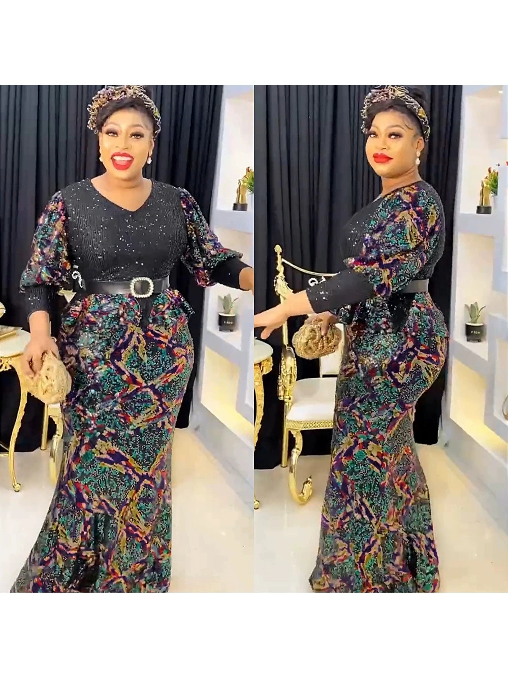 فساتين الحفلات الأفريقية للنساء أنيقة تركيا فستان ماكسي إسلامي بالإضافة إلى حجم Dashiki أنقرة الترتر ثوب مسائي الزفاف