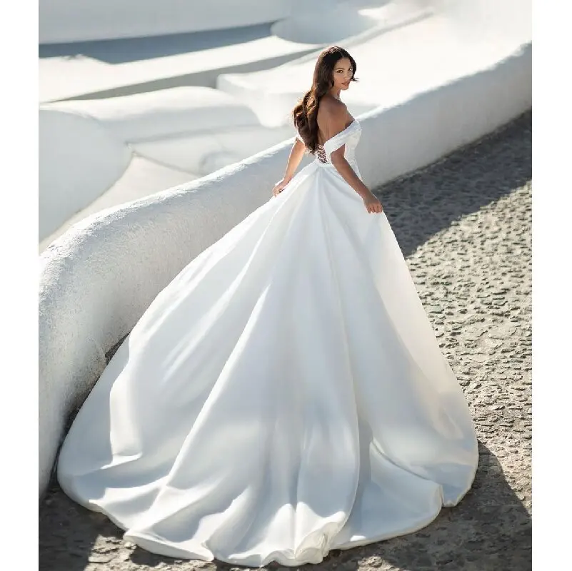 Elegante sirena fuori dalla spalla abiti da sposa bianco Backless staccabile treno raso Sweetheart abiti da sposa Vestido De Noiva