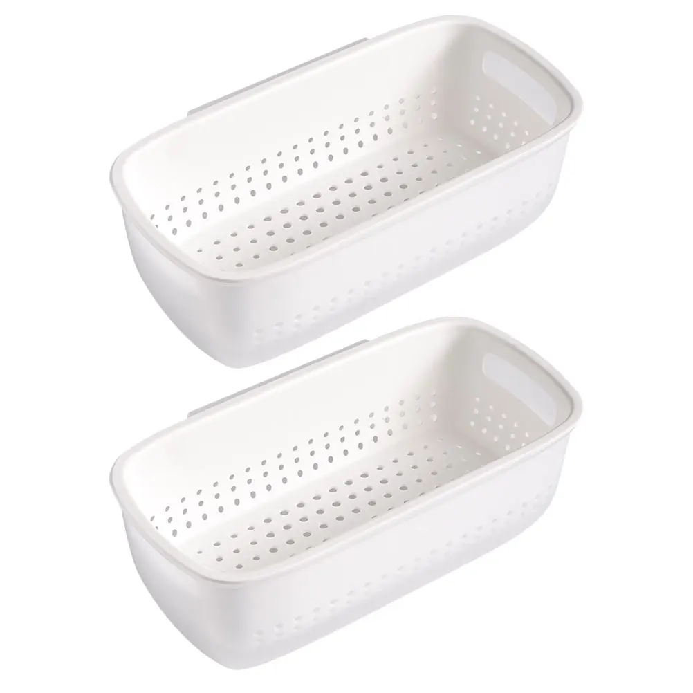 

2pcs Wall Mount Fruit Vegetable Baskets Double Layer Drain Storage Basket Detachable Inner Layer Easy Install No Screws