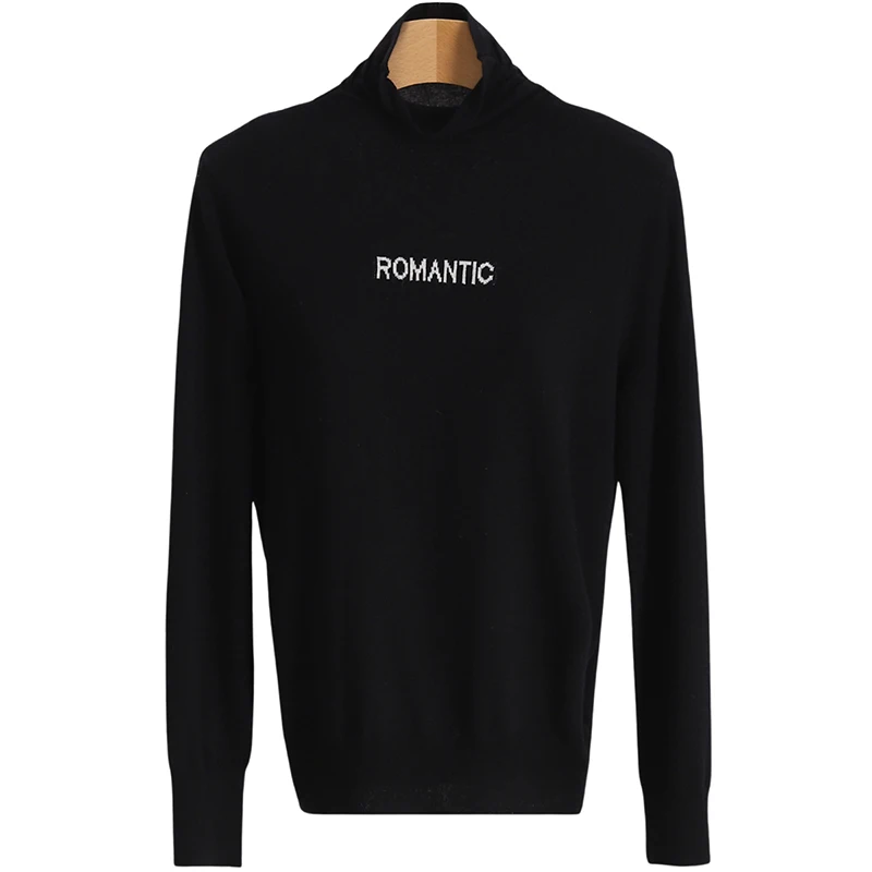 Casual Letter f-High Collar Slim Fit Knitted Sweater Women's Base Layer Winter Faion Commute Sle Long Sve Top