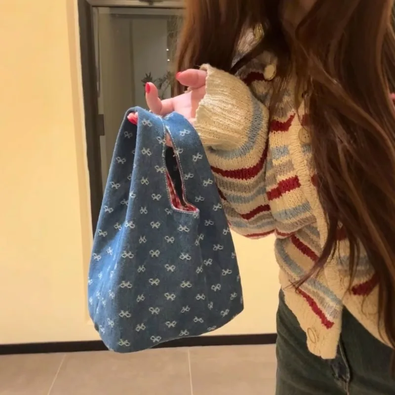 

Косметичка с бантом — двусторонняя сумка для обеда с ремешком на запястье, портативная сумка большой емкости для контейнера для еды и косметики