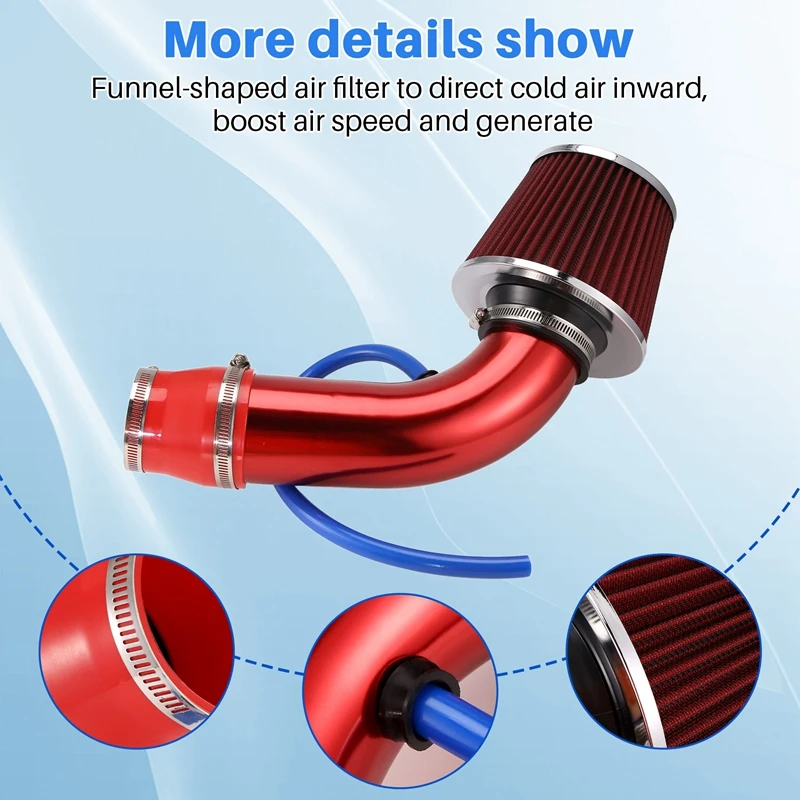 Automobile 76Mm Refitted Winter Mushroom Head Air Filter Intake Pipe Filter High Flow Air Filter Aluminum Pipe Kit