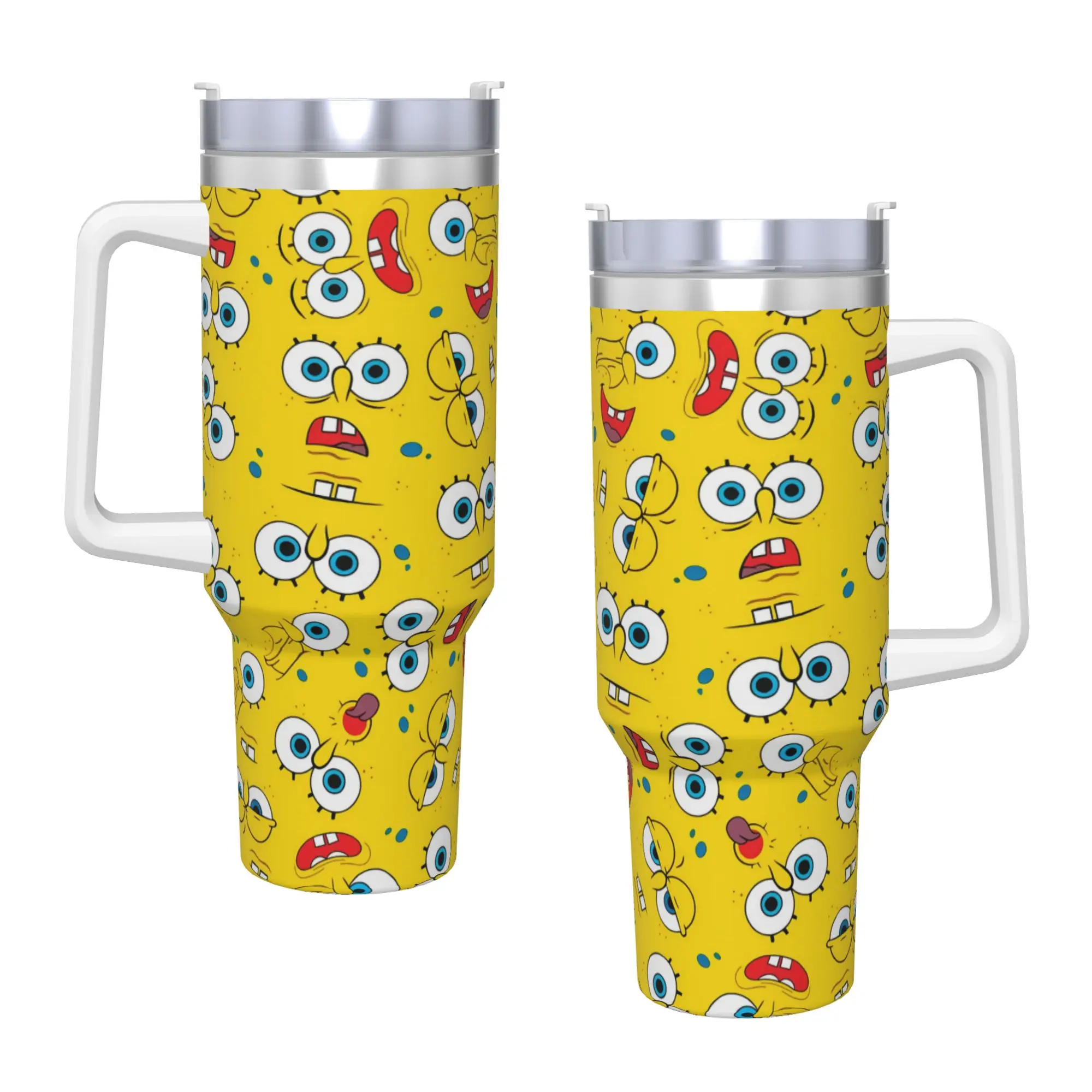 SpongeBobs Tiny Yellow Eyes All Over Tile Stainless Steel Tumbler Thermal Cups With Straws and Lid Large Car Mugs Water Bottle