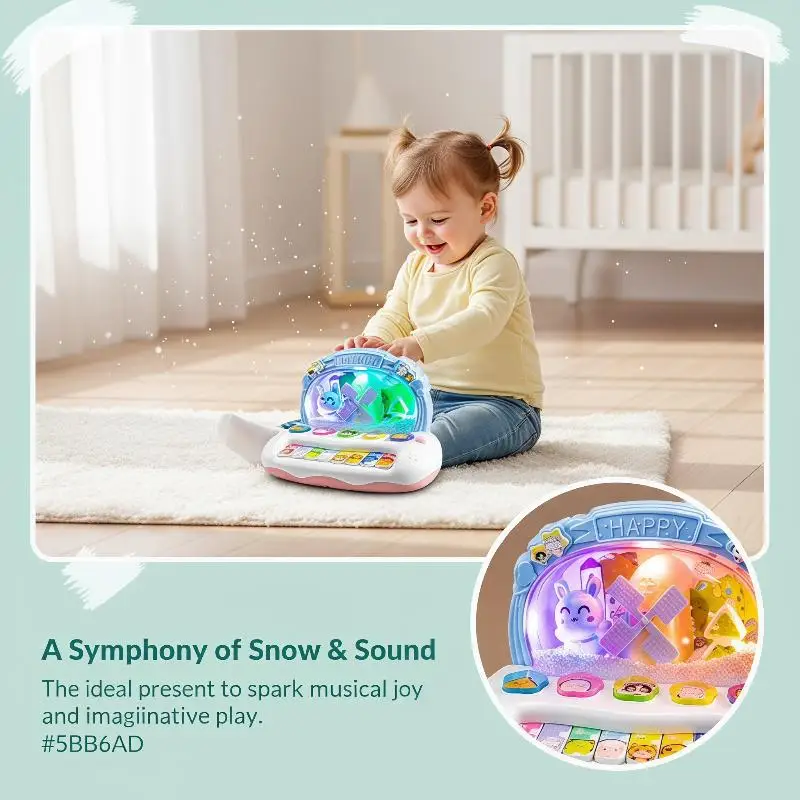 Educational Musical Piano Keyboard Toy Flashing LED Lights Animal Sounds Sensory Learning Toy for Toddlers Kids Home Play