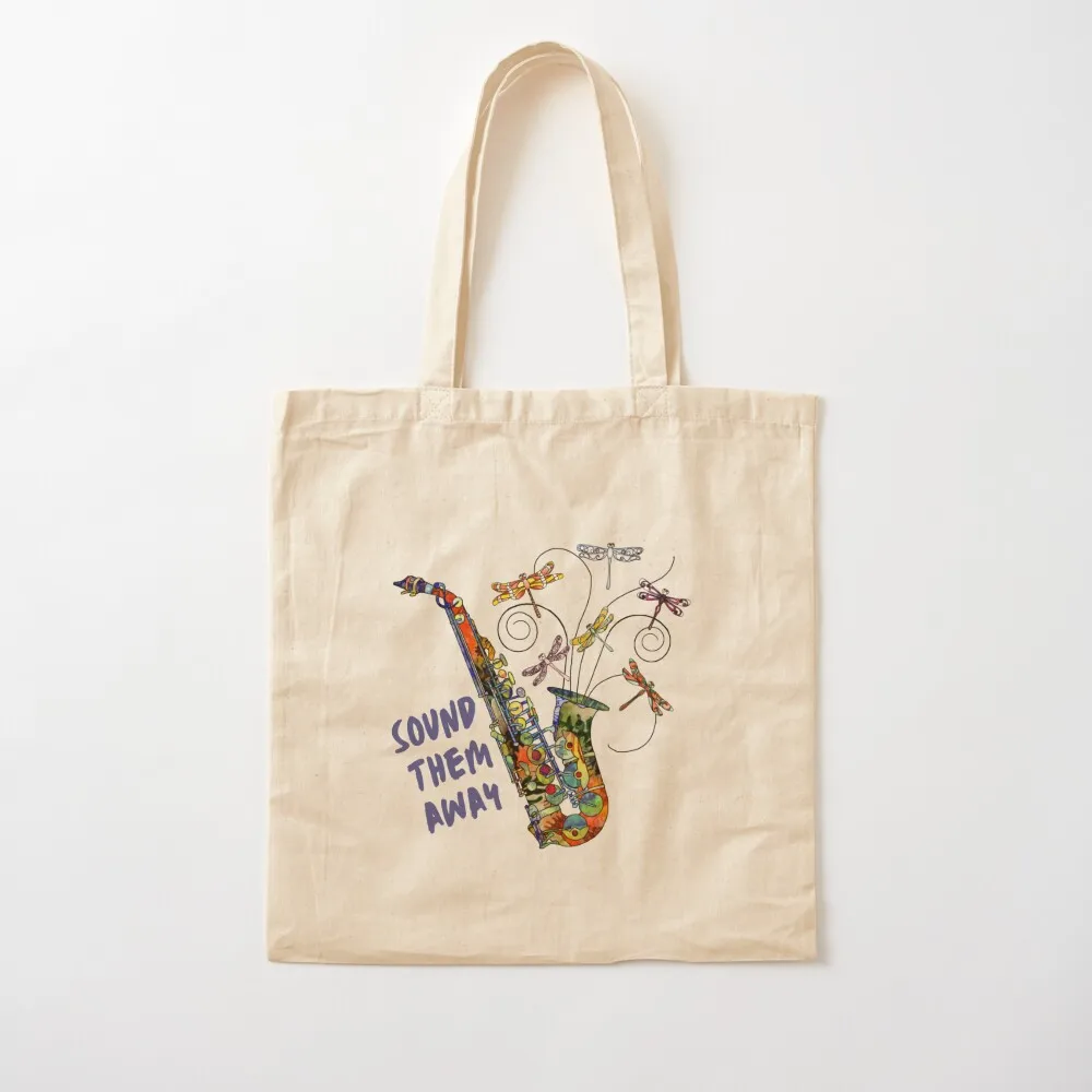 Saxophone Pun Sound Them Away Tote Bag canvas shopping bag reusable shopping bag Canvas Tote