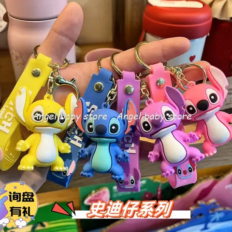 Lilo & Stitch Toys Keychian Anime Stitch Keychain Sweet Pink Angel Keychians Women Car Keyring Girl Birthday Gift
