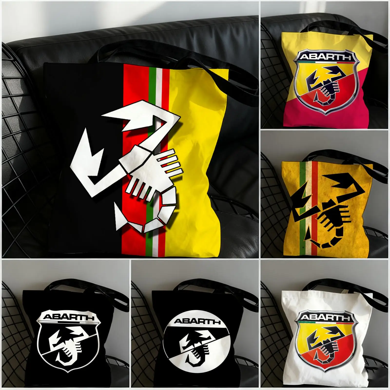 Coole A-Abarth-Design-Aufbewahrungstaschen, große Canvas-Tragetasche mit doppelseitigem Aufdruck, Schulter- und Handtasche für den täglichen Einkauf.