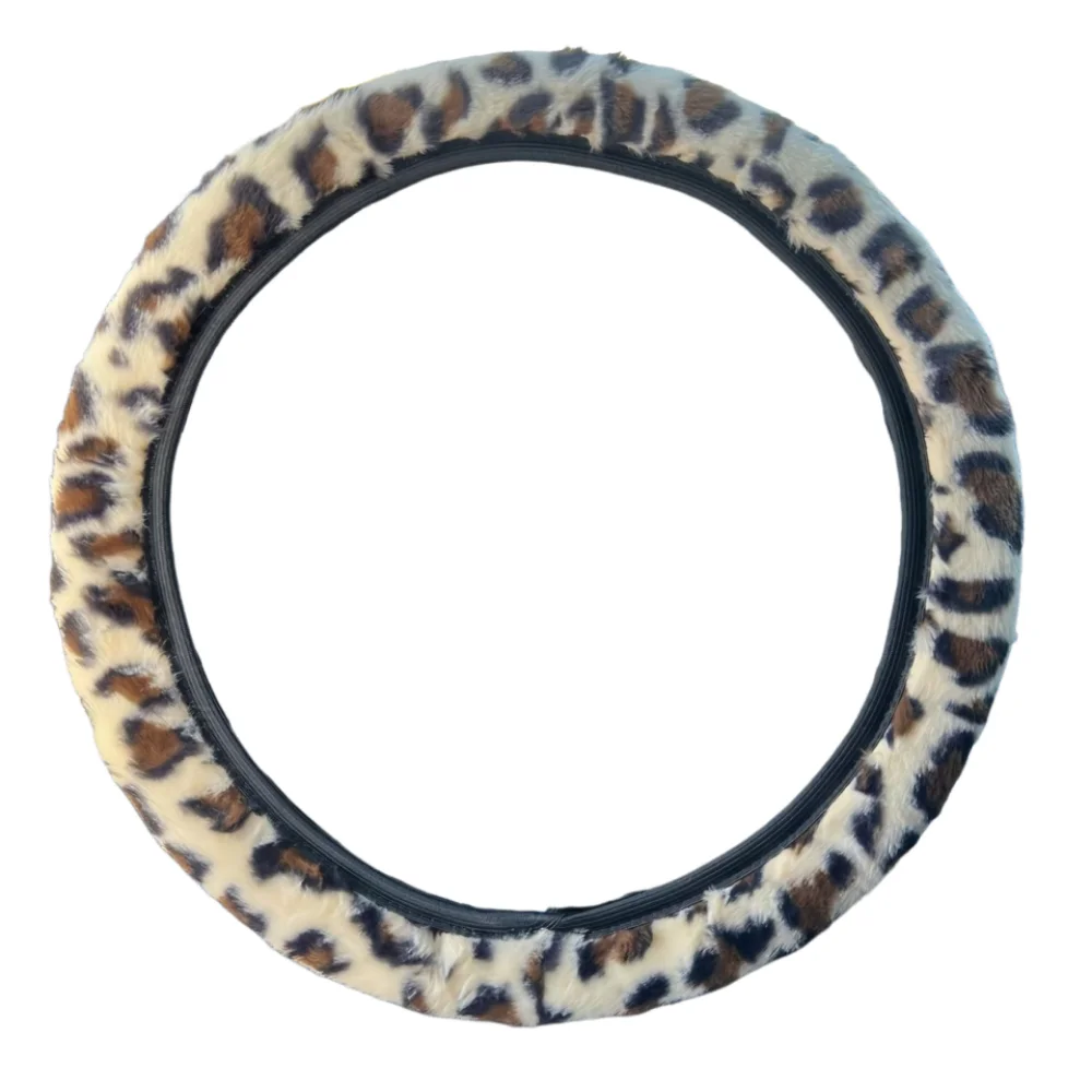Leopard Steering Wheel Cover 38cm Winter Fur Steering Wheel Cover Artificial Rabbit Fur Universal Car Steering Wheel Cover